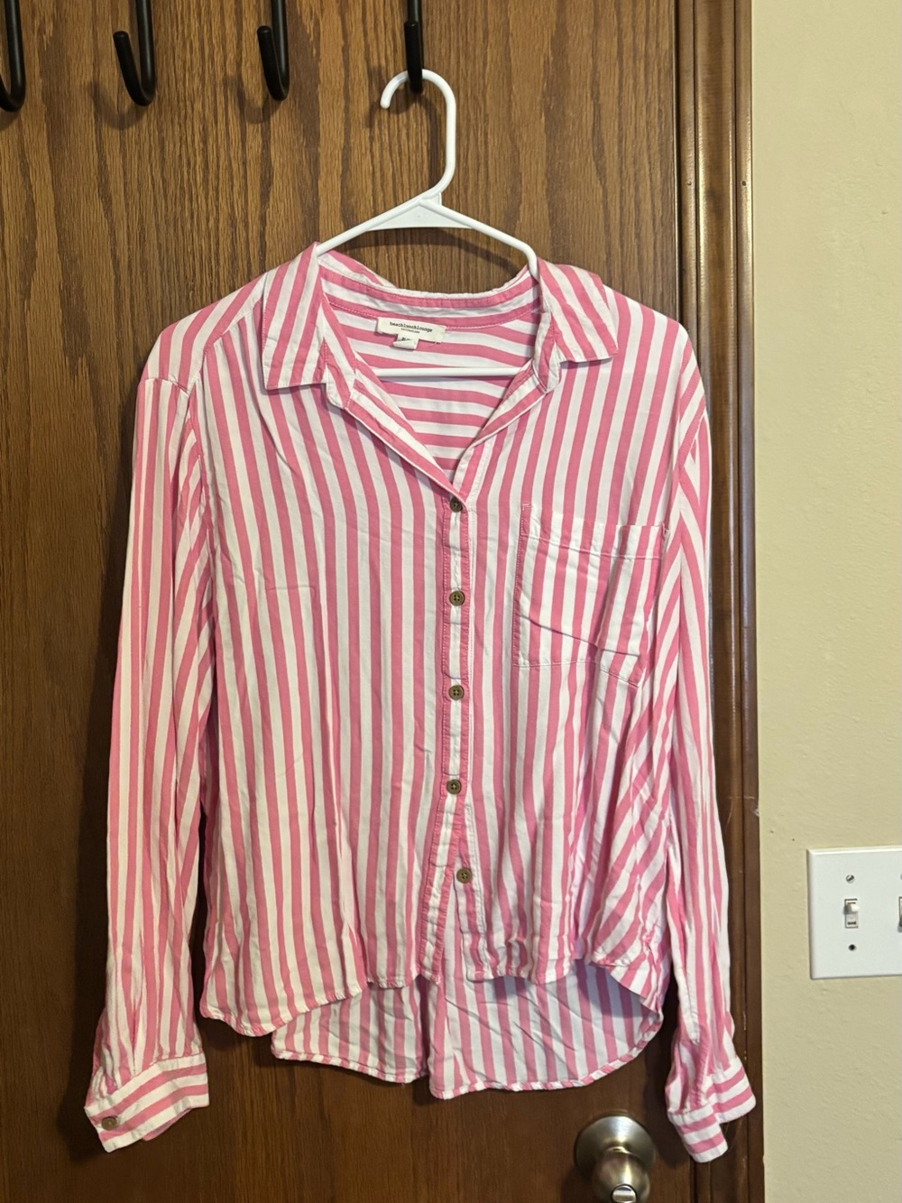 Women's Pink & White Striped Button-Down Shirt